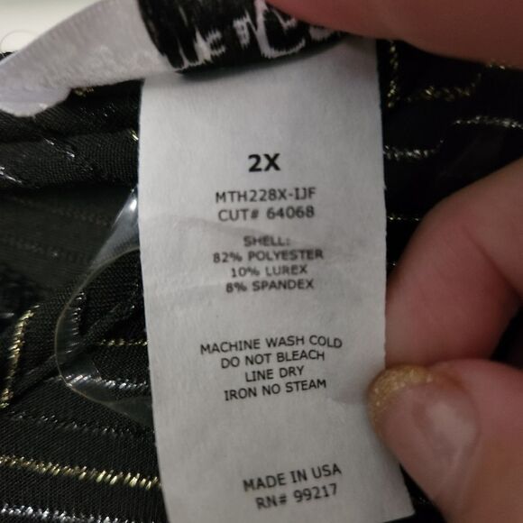 Moa Moa Womens Plus Silver Gold Black Metallic Striped V-Neck Blouse Size 2X - Picture 7 of 7